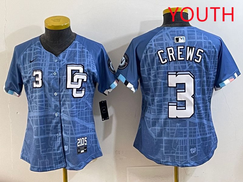 Youth Washington Nationals #3 Crews Blue Joint Name 2025 Nike MLB Jersey style 3